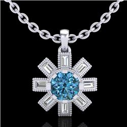 1.33 CTW Fancy Intense Blue Diamond Solitaire Art Deco Necklace 18K White Gold - REF-138K2R - 37873