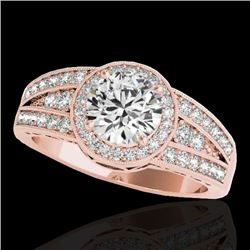 1.5 CTW H-SI/I Certified Diamond Solitaire Halo Ring 10K Rose Gold - REF-180N2Y - 34070