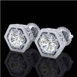 1.07 CTW VS/SI Diamond Solitaire Art Deco Stud Earrings 18K White Gold - REF-190F9M - 36899