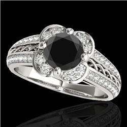 2.05 CTW Certified Vs Black Diamond Solitaire Halo Ring 10K White Gold - REF-98W5H - 34268