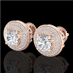 2.35 CTW VS/SI Diamond Solitaire Art Deco Stud Earrings 18K Rose Gold - REF-400X2T - 37257