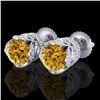 Image 1 : 3 CTW Intense Fancy Yellow Diamond Art Deco Stud Earrings 18K White Gold - REF-349K3R - 37420