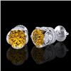 Image 2 : 3 CTW Intense Fancy Yellow Diamond Art Deco Stud Earrings 18K White Gold - REF-349K3R - 37420