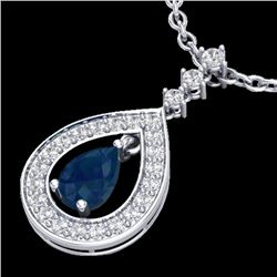 1.15 CTW Sapphire & Micro Pave VS/SI Diamond Necklace Designer 14K White Gold - REF-60H9W - 23170