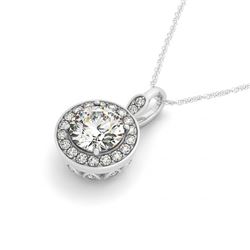 0.75 CTW Certified SI Diamond Solitaire Halo Necklace 14K White Gold - REF-100F5M - 30150