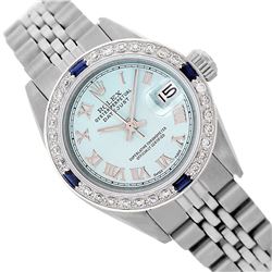 Rolex Ladies Stainless Steel, Roman Dial with Diam/Sapphire Bezel, Saph Crystal - REF-355F6M