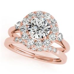 1.62 CTW Certified VS/SI Diamond 2Pc Wedding Set Solitaire Halo 14K Rose Gold - REF-400N4Y - 30766