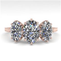 2 CTW Solitaire Past Present Future VS/SI Oval Cut Diamond Ring 18K Rose Gold - REF-414H2W - 35780