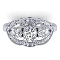 1.5 CTW Certified VS/SI Diamond Art Deco 3 Stone Ring 14K White Gold - REF-169H3W - 30519