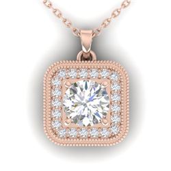 1.32 CTW Certified VS/SI Diamond Art Deco Micro Halo Necklace 14K Rose Gold - REF-193F3M - 30502