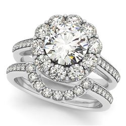 2.36 CTW Certified VS/SI Diamond 2Pc Wedding Set Solitaire Halo 14K White Gold - REF-435M6F - 30633