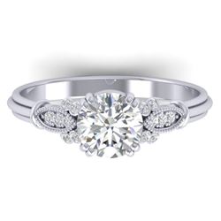 1.15 CTW Certified VS/SI Diamond Solitaire Art Deco Ring 14K White Gold - REF-281F8M - 30549