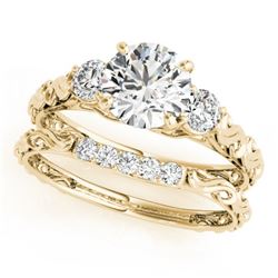 1.39 CTW Certified VS/SI Diamond 3 Stone 2Pc Wedding Set 14K Yellow Gold - REF-368T2X - 32056