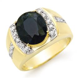 6.33 CTW Blue Sapphire & Diamond Mens Ring 10K Yellow Gold - REF-76K2R - 14484