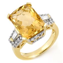 9.55 CTW Citrine & Diamond Ring 10K Yellow Gold - REF-73T8X - 11565