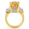 Image 2 : 9.55 CTW Citrine & Diamond Ring 10K Yellow Gold - REF-73T8X - 11565