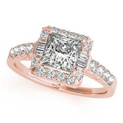 1.65 CTW Certified VS/SI Princess Diamond Solitaire Halo Ring 18K Rose Gold - REF-253R8K - 27193