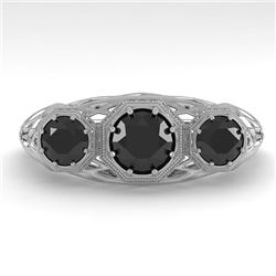 1.00 CTW Past Present Future Black Diamond Ring 18K White Gold - REF-81F3M - 36060