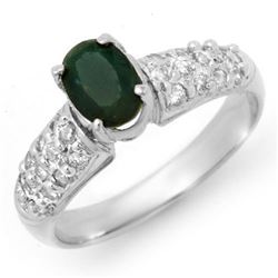 1.50 CTW Emerald & Diamond Ring 18K White Gold - REF-65M3F - 13264