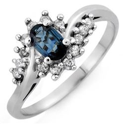 0.50 CTW Blue Sapphire & Diamond Ring 18K White Gold - REF-44K2R - 10364