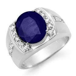 6.33 CTW Sapphire & Diamond Mens Ring 10K White Gold - REF-76N2Y - 14483