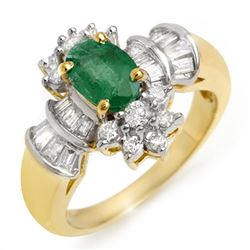 1.75 CTW Emerald & Diamond Ring 14K Yellow Gold - REF-70F9M - 10585