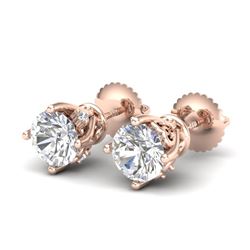 1.26 CTW VS/SI Diamond Solitaire Art Deco Stud Earrings 18K Rose Gold - REF-209Y3N - 37020