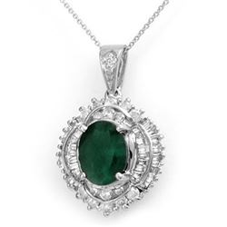 5.35 CTW Emerald & Diamond Pendant 18K White Gold - REF-178T2X - 13009