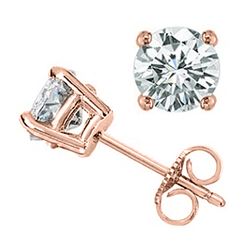 1.0 CTW Certified VS/SI Diamond Solitaire Stud Earrings 18K Rose Gold - REF-145T3X - 12801