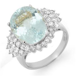 9.25 CTW Aquamarine & Diamond Ring 18K White Gold - REF-209F5M - 14515