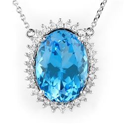 19.0 CTW Blue Topaz & Diamond Necklace 14K White Gold - REF-220T5X - 10532