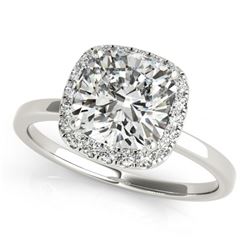 0.92 CTW Certified VS/SI Cushion Diamond Solitaire Halo Ring 18K White Gold - REF-226M5F - 27216