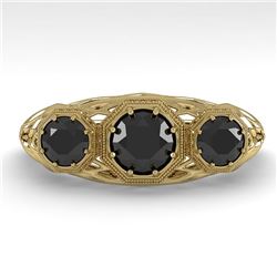 1.00 CTW Past Present Future Black Diamond Ring 18K Yellow Gold - REF-81H3W - 36061