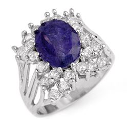 4.44 CTW Tanzanite & Diamond Ring 14K White Gold - REF-183Y8N - 14093