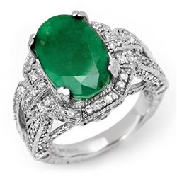 8.50 CTW Emerald & Diamond Ring 14K White Gold - REF-155W3H - 11900