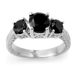 2.50 CTW Vs Certified Black Diamond 3 Stone Ring 14K White Gold - REF-67R6K - 13798