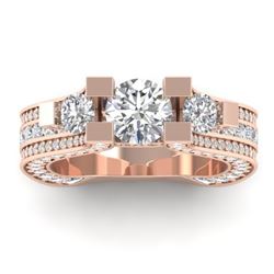 5.5 CTW Certified VS/SI Diamond Art Deco 3 Stone Micro Ring 14K Rose Gold - REF-638X9T - 30295