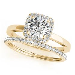 0.83 CTW Certified VS/SI Diamond 2Pc Wedding Set Solitaire Halo 14K Yellow Gold - REF-124F4M - 30731