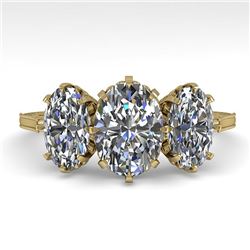 2 CTW Solitaire Past Present Future VS/SI Oval Cut Diamond Ring 18K Yellow Gold - REF-414X2T - 35782