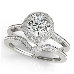 1.80 CTW Certified VS/SI Diamond 2Pc Wedding Set Solitaire Halo 14K White Gold - REF-422W2H - 30813