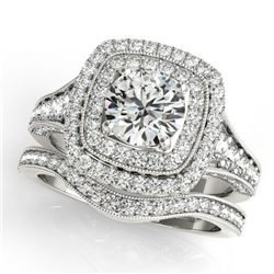 2.28 CTW Certified VS/SI Diamond 2Pc Wedding Set Solitaire Halo 14K White Gold - REF-449W6H - 30912