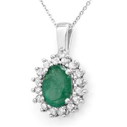 3.48 CTW Emerald & Diamond Pendant 14K White Gold - REF-47N6Y - 14015