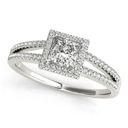 0.85 CTW Certified VS/SI Princess Diamond Solitaire Halo Ring 18K White Gold - REF-139H8W - 27147