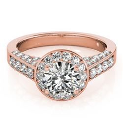 1.5 CTW Certified VS/SI Diamond Solitaire Halo Ring 18K Rose Gold - REF-242H2W - 26782
