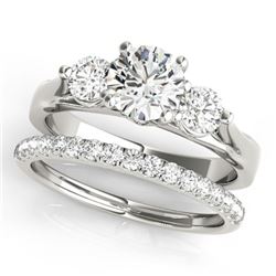 1.67 CTW Certified VS/SI Diamond 3 Stone 2Pc Wedding Set 14K White Gold - REF-255M6F - 32030