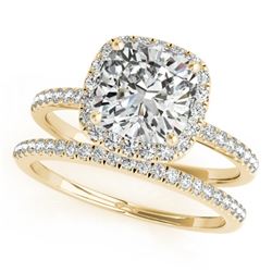 0.93 CTW Certified VS/SI Cushion Diamond 2Pc Set Solitaire Halo 14K Yellow Gold - REF-157K6R - 31399