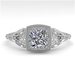 0.50 CTW Certified VS/SI Cushion Diamond Engagement Ring Deco 18K White Gold - REF-113W8H - 36027