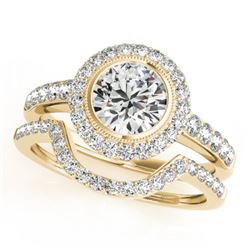 1.91 CTW Certified VS/SI Diamond 2Pc Wedding Set Solitaire Halo 14K Yellow Gold - REF-414T2X - 31282