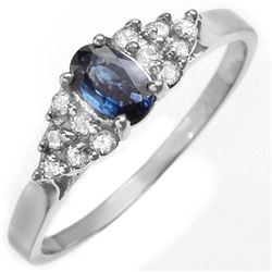 0.50 CTW Blue Sapphire & Diamond Ring 18K White Gold - REF-30N4Y - 10012