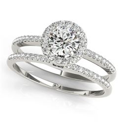 0.85 CTW Certified VS/SI Diamond 2Pc Wedding Set Solitaire Halo 14K White Gold - REF-116K5R - 30795